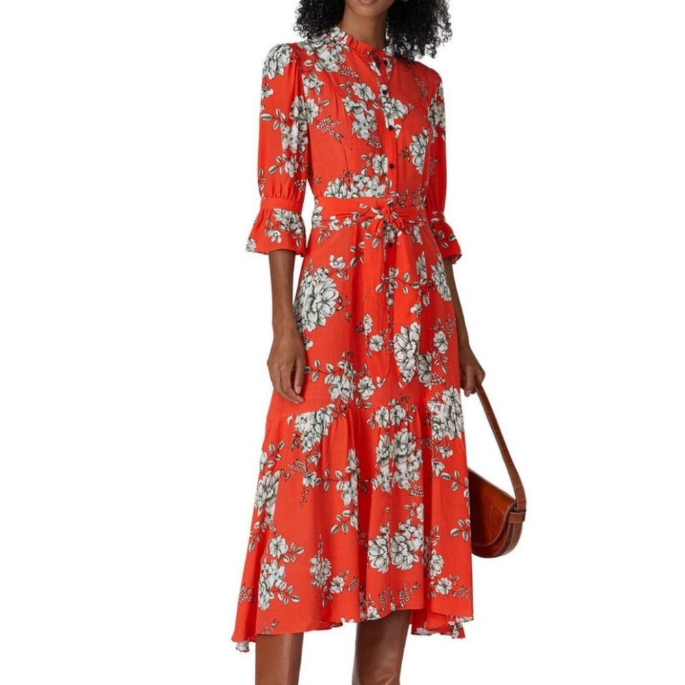 Marissa Webb Dress Floral Print  Shirtdress Red  6
